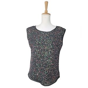 NEW PETAL & ROSE SHIRT WOMEN MEDIUM BLACK CONFETTI BEAD SEQUIN SLEEVELESS
